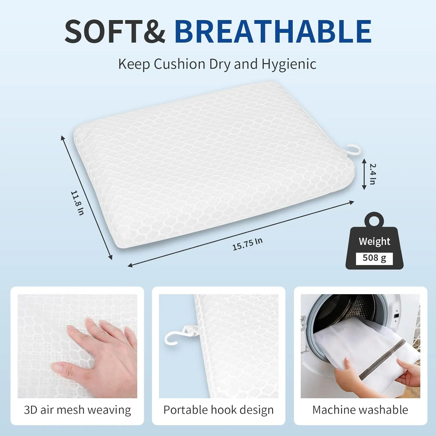 Anycosy Shower Seat Cushion for Transfer Benches,Slip-Resistant 3D Foam Mesh Bathtub Seat Cushion Mat with Hook,Quick Drying Bathtub Chair Pad for Elderly (White, Medium)