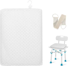Anycosy Shower Seat Cushion for Transfer Benches,Slip-Resistant 3D Foam Mesh Bathtub Seat Cushion Mat with Hook,Quick Drying Bathtub Chair Pad for Elderly (White, Medium)
