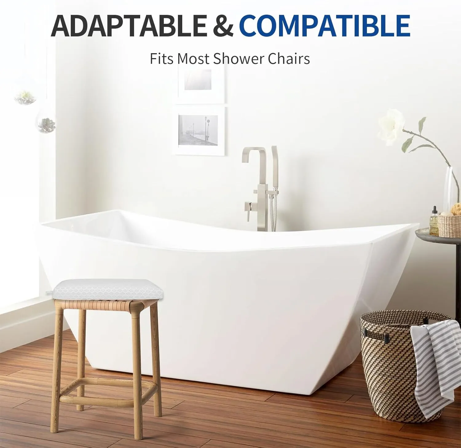Anycosy Shower Seat Cushion for Transfer Benches,Slip-Resistant 3D Foam Mesh Bathtub Seat Cushion Mat with Hook,Quick Drying Bathtub Chair Pad for Elderly (White, Medium)