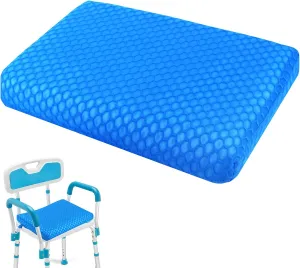 Anycosy Shower Seat Cushion,Bathtub Cushion for Transfer Benches,Slip-Resistant 3D Foam Mesh Bathtub Seat Cushion Mat with Hook,Quick Drying Bathtub Chair Pad for Elderly (Blue, Medium)