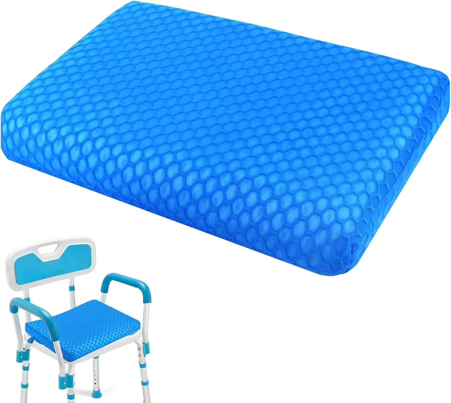 Anycosy Shower Seat Cushion,Bathtub Cushion for Transfer Benches,Slip-Resistant 3D Foam Mesh Bathtub Seat Cushion Mat with Hook,Quick Drying Bathtub Chair Pad for Elderly (Blue, Medium)