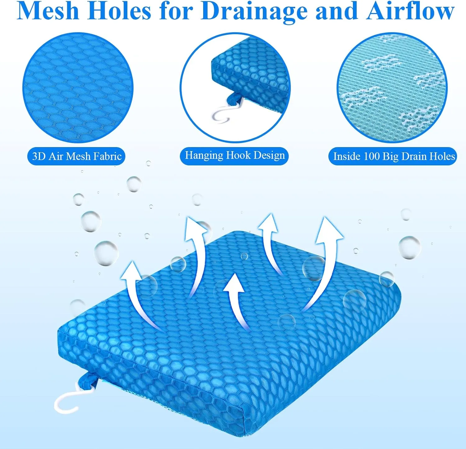 Anycosy Shower Seat Cushion,Bathtub Cushion for Transfer Benches,Slip-Resistant 3D Foam Mesh Bathtub Seat Cushion Mat with Hook,Quick Drying Bathtub Chair Pad for Elderly (Blue, Medium)