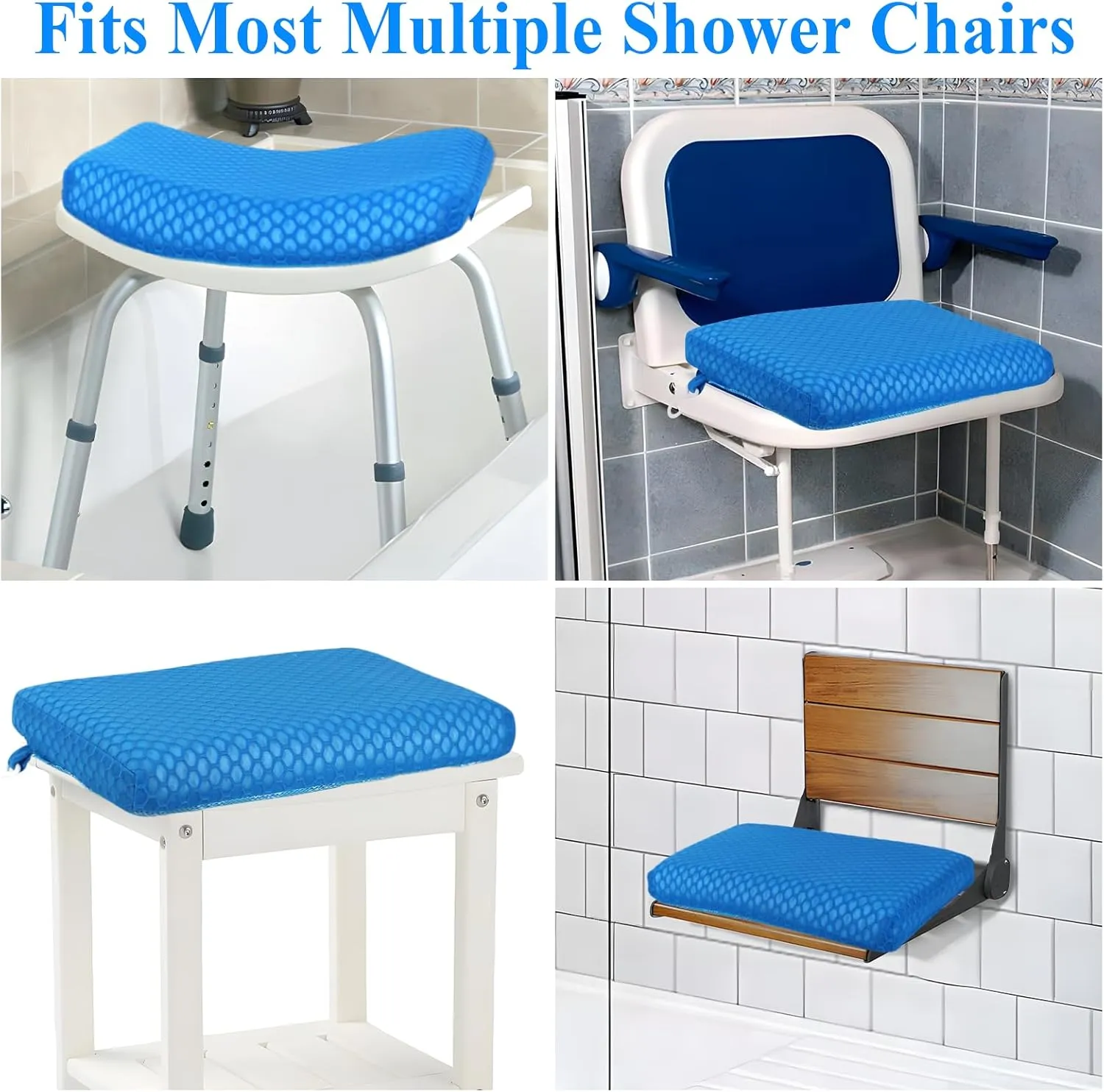 Anycosy Shower Seat Cushion,Bathtub Cushion for Transfer Benches,Slip-Resistant 3D Foam Mesh Bathtub Seat Cushion Mat with Hook,Quick Drying Bathtub Chair Pad for Elderly (Blue, Medium)