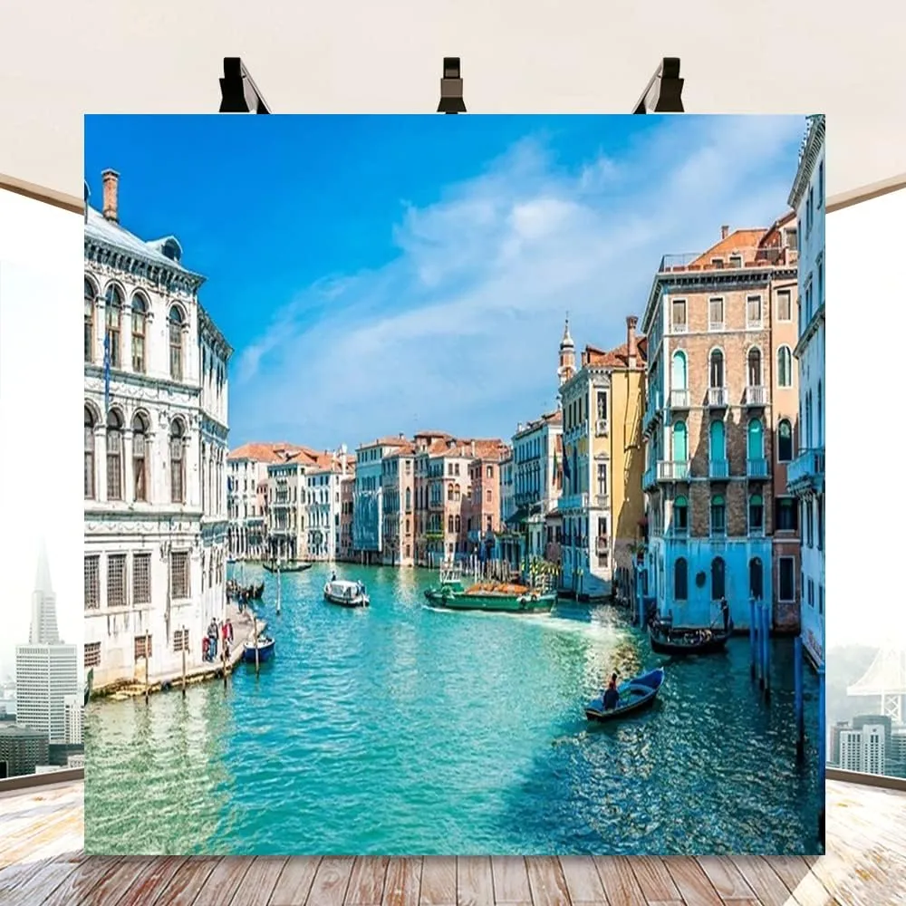 AOFOTO 10x10ft Beautiful Venice Photography Background Italy Water City Streetscape Backdrop Canal Gondolas Sailing European Trip Lovers Adult Portrait Photoshoot Studio Props Video Drape Vinyl