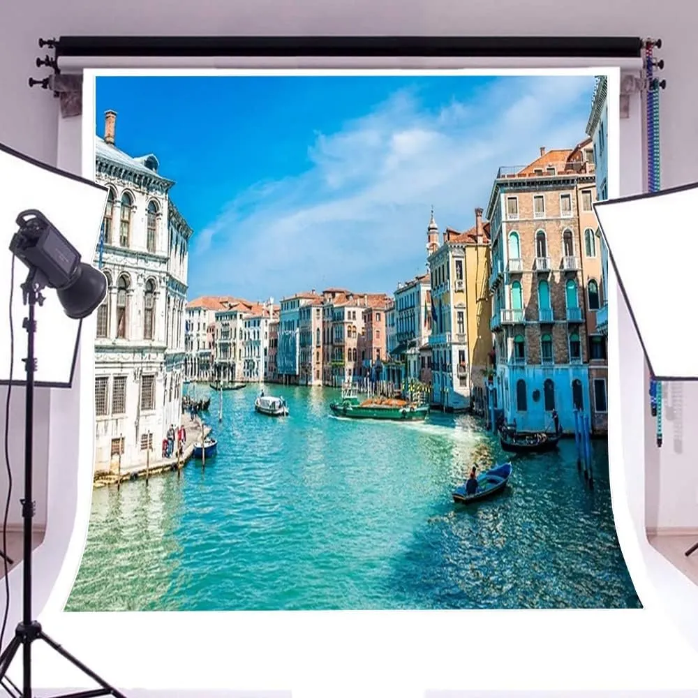 AOFOTO 10x10ft Beautiful Venice Photography Background Italy Water City Streetscape Backdrop Canal Gondolas Sailing European Trip Lovers Adult Portrait Photoshoot Studio Props Video Drape Vinyl