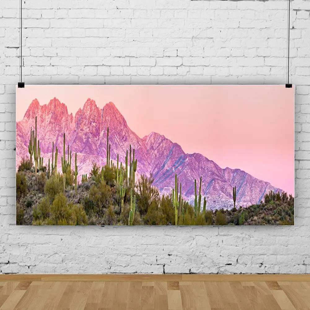 AOFOTO 10x5ft Plateau Snow Mountain Desert Cactus Backdrop for Photography Western Wild Natural Landscape Pine Trees Green Large Prickly Cholla Photo Background Men Boy Photo Studio Props Vinyl