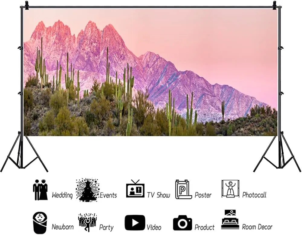 AOFOTO 10x5ft Plateau Snow Mountain Desert Cactus Backdrop for Photography Western Wild Natural Landscape Pine Trees Green Large Prickly Cholla Photo Background Men Boy Photo Studio Props Vinyl