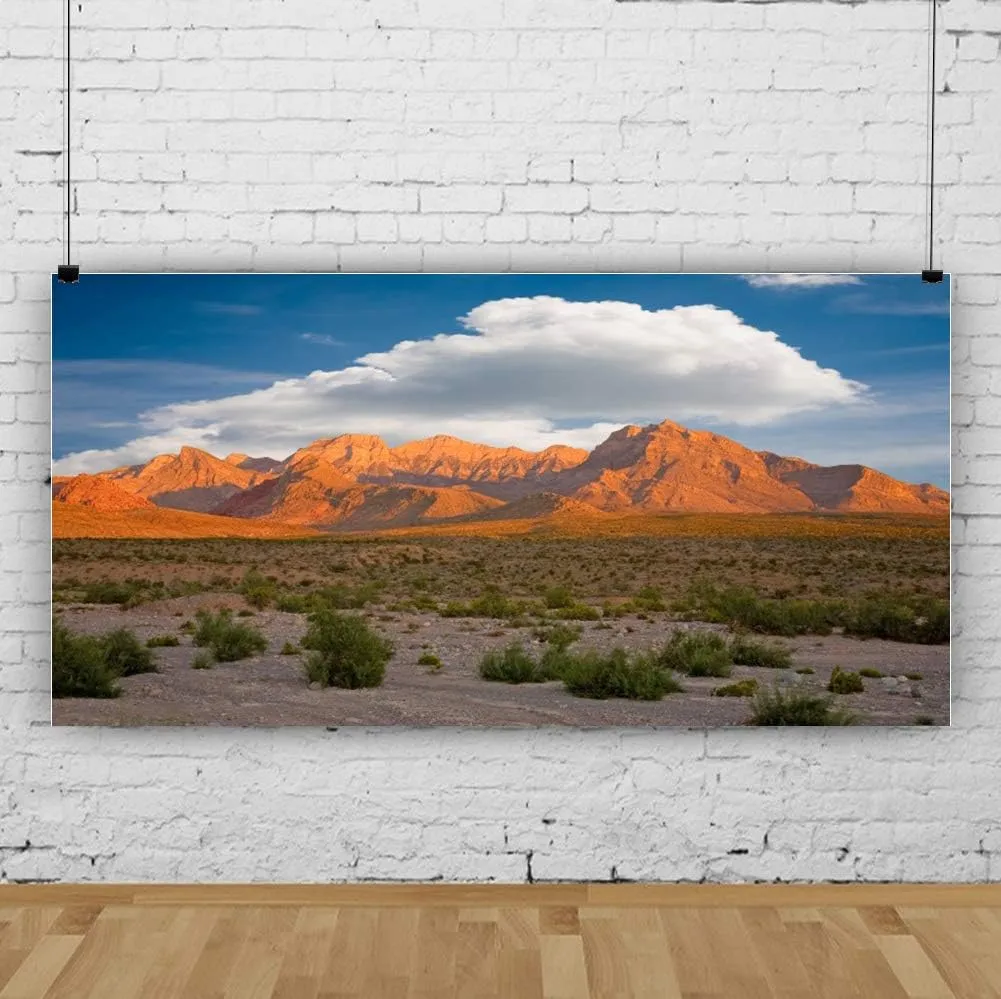 AOFOTO 10x5ft Sunset Mountain White Clouds Photo Background Plateau Desert Wild Weeds Plant Bush Western Natural Scenery Landscape Wall Decor Art Print Poster Backdrop for Photography Party Banner