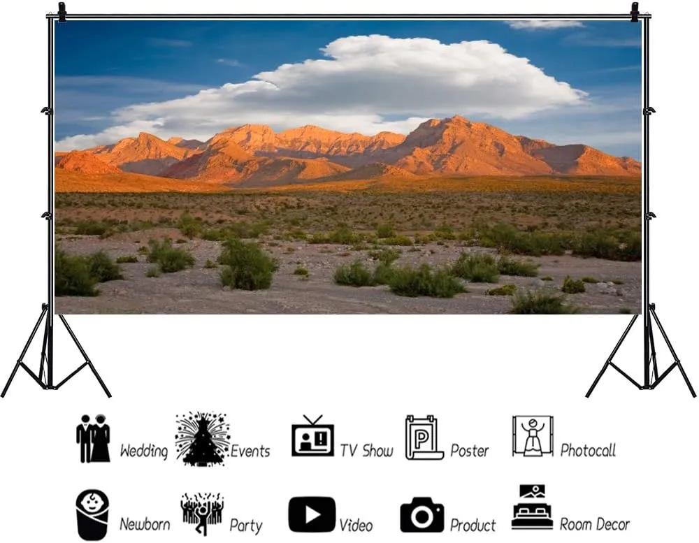 AOFOTO 10x5ft Sunset Mountain White Clouds Photo Background Plateau Desert Wild Weeds Plant Bush Western Natural Scenery Landscape Wall Decor Art Print Poster Backdrop for Photography Party Banner