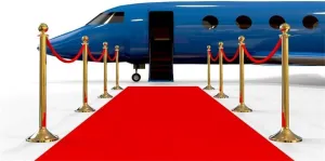 AOFOTO 12x8ft Airport Pickup Red Carpet Backdrop Gold Bannister Blue Luxury Open Door Airplane VIP Background Photo Studio Props Vinly Stars Reception Party Photo Shoot Decoration
