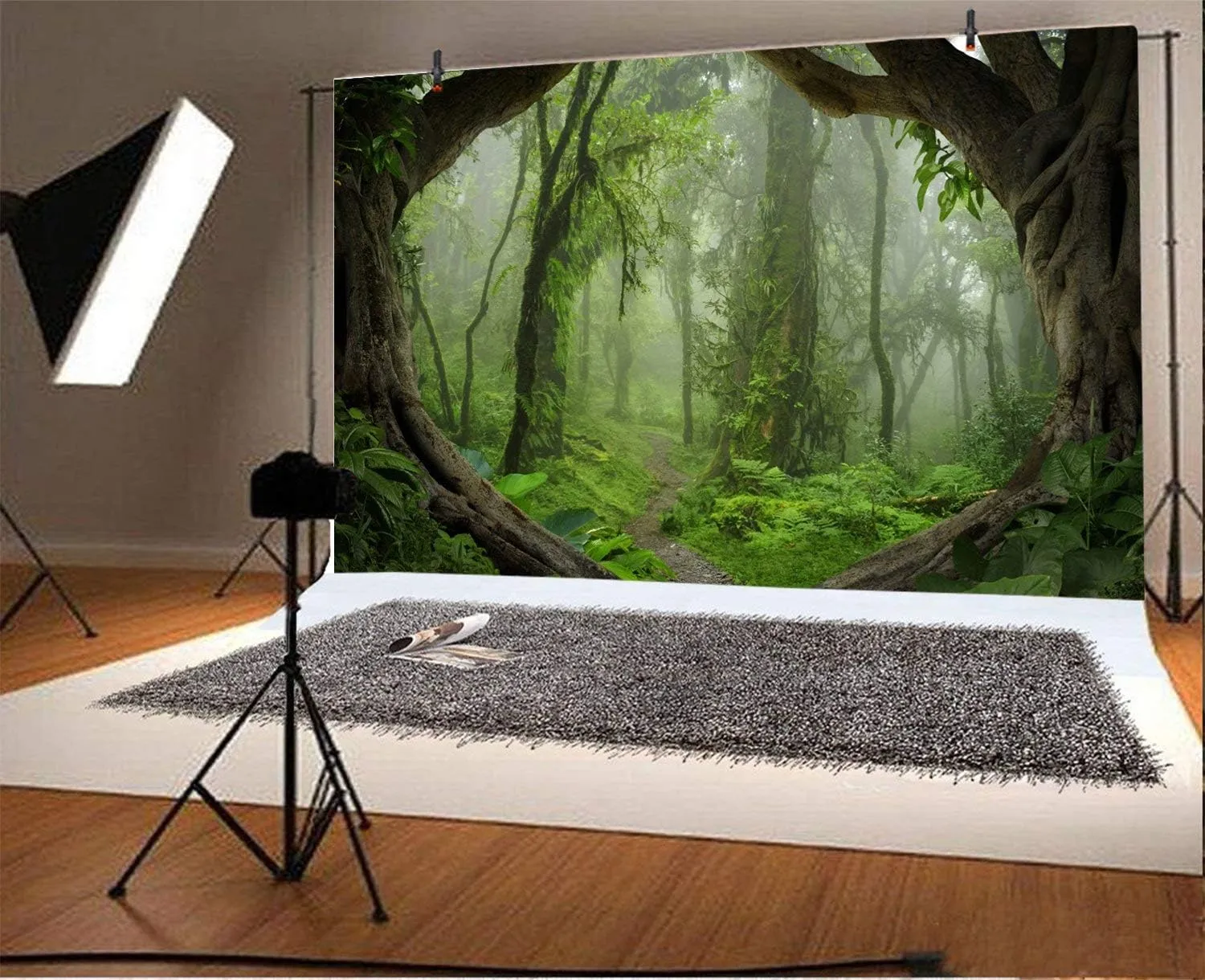 AOFOTO 12x8ft Forest Backdrop Tropical Jungle Rainforest Backdrops for Photography Enchanted Fairytale Misty Deep Green Trees Pathway Background Nature Picnic Camping Boy Adventure Photo Studio Props