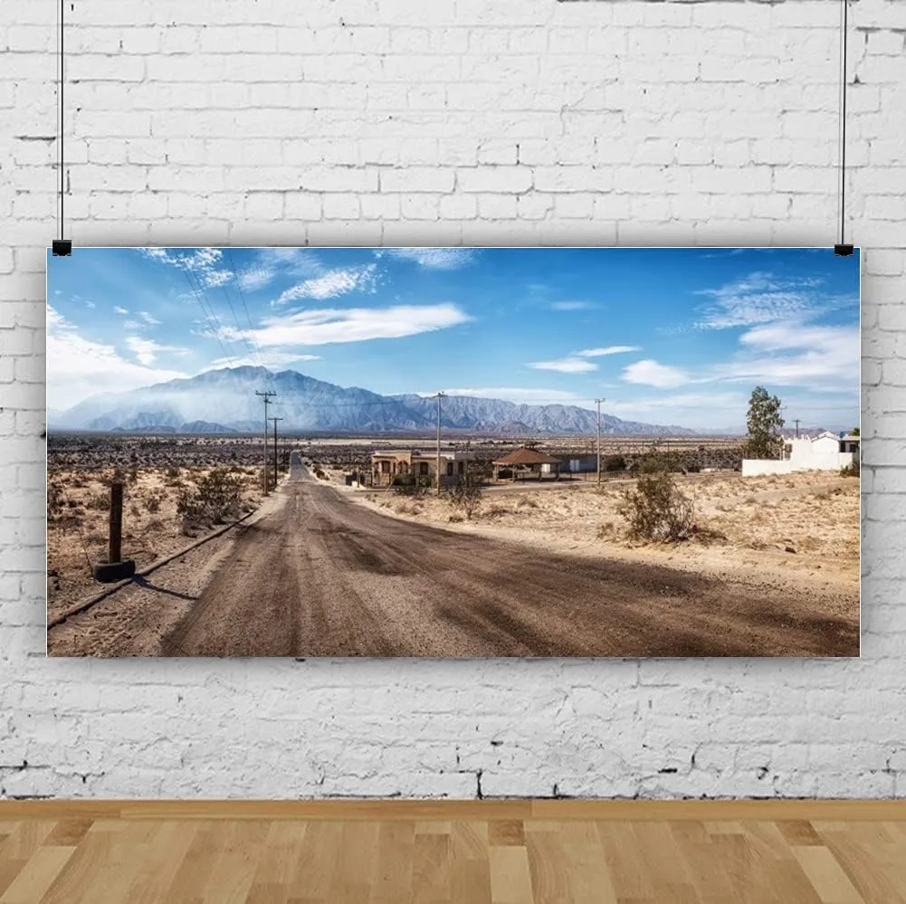 AOFOTO 15x8ft Western Dry Arid Area Old Town Village Backdrop for Photography Highway Route 66 Plateau Snow Mountain Nature Landscape Background Men Boy Adult Travel Portrait Photo Studio Props