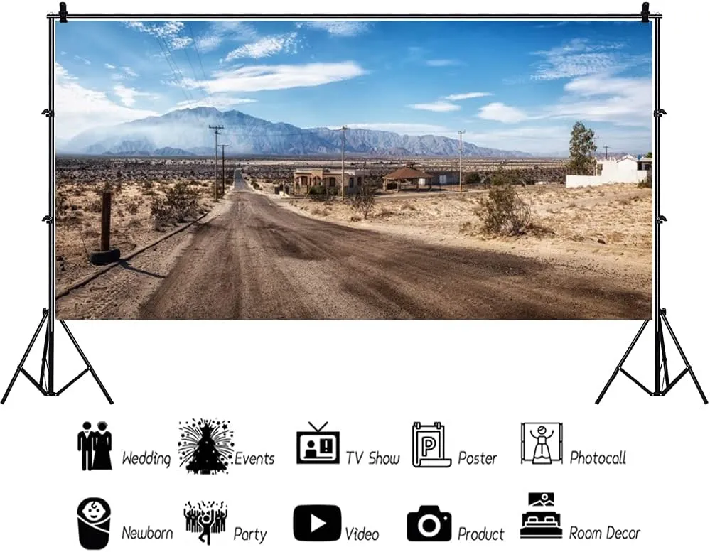 AOFOTO 15x8ft Western Dry Arid Area Old Town Village Backdrop for Photography Highway Route 66 Plateau Snow Mountain Nature Landscape Background Men Boy Adult Travel Portrait Photo Studio Props