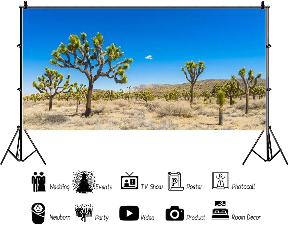 AOFOTO 15x8ft Western Plateau Blue Sky Desert with Saguaro Cactus Photo Background Desert Sand Dunes Wild Bush Weeds Nature Scenery Landscape Wall Art Print Decor Banner Backdrop for Photography