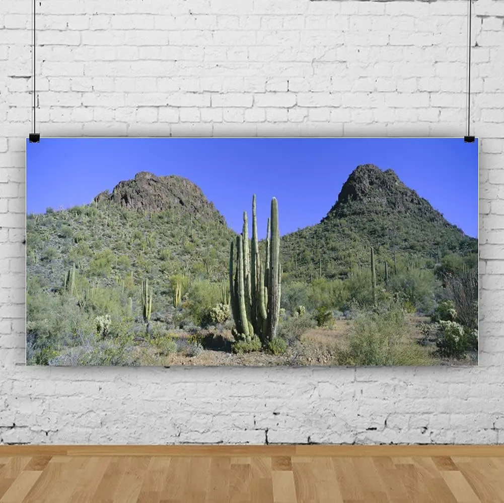AOFOTO 20x10ft Saguaro Cactus Arizona Plateau Landscape Backdrop for Photography Outdoor Hiking Green Trees Wild Bush Tall Prickly Cholla Photo Background Adult Portrait Party Banner Wall Decor Prop