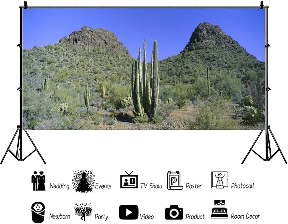AOFOTO 20x10ft Saguaro Cactus Arizona Plateau Landscape Backdrop for Photography Outdoor Hiking Green Trees Wild Bush Tall Prickly Cholla Photo Background Adult Portrait Party Banner Wall Decor Prop