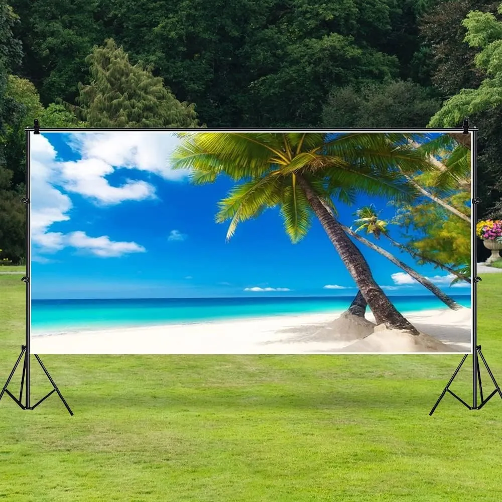 AOFOTO 20x10ft Sea Beach Photography Background Hawaiian Luau Seaside Palmtree Backdrop Vacation Trip Blue Sky Summer Holiday Boy Girl Lovers Adult Portrait Wedding Photo Studio Props Vinyl Wallpaper