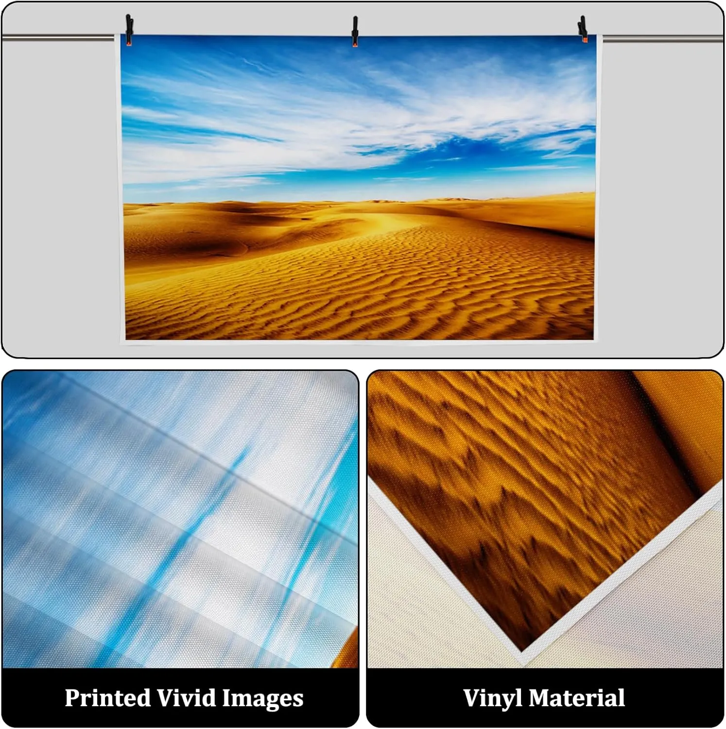 AOFOTO 7x5ft Desert Backdrop Golden Desert Sand Dunes Blue Sky White Clouds Wild West Landscape Photography Background Natural Scenery Desert Scene Party Decorations Birthday Portrait Photo Props