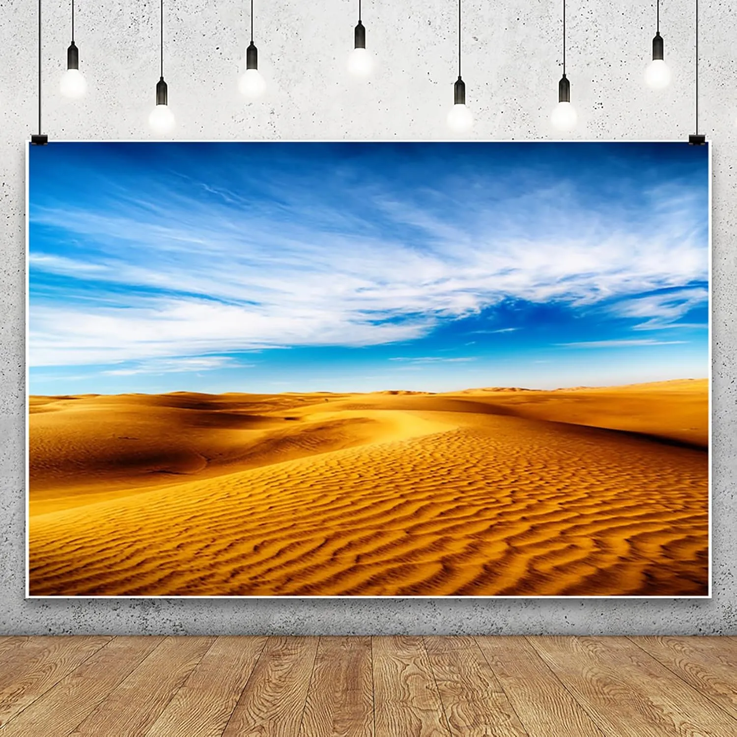 AOFOTO 7x5ft Desert Backdrop Golden Desert Sand Dunes Blue Sky White Clouds Wild West Landscape Photography Background Natural Scenery Desert Scene Party Decorations Birthday Portrait Photo Props