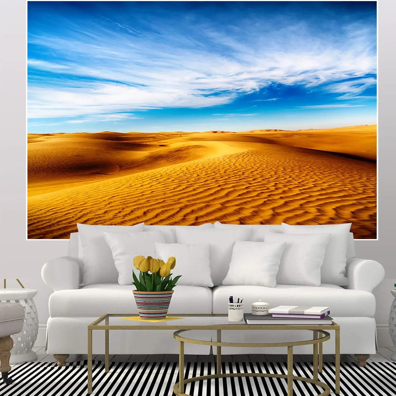 AOFOTO 7x5ft Desert Backdrop Golden Desert Sand Dunes Blue Sky White Clouds Wild West Landscape Photography Background Natural Scenery Desert Scene Party Decorations Birthday Portrait Photo Props