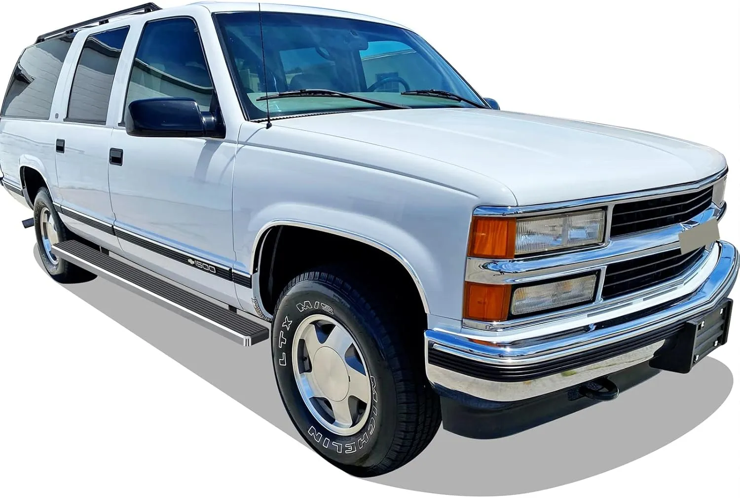 APS 304 Stainless Steel Polished 6in Silver Running Boards Compatible with Chevy Suburban 1992-1999 (Exclude 0.75 Ton 4WD) (Side Steps Side Bars)