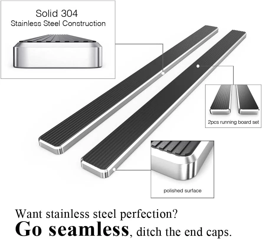 APS 304 Stainless Steel Polished 6in Silver Running Boards Compatible with Chevy Suburban 1992-1999 (Exclude 0.75 Ton 4WD) (Side Steps Side Bars)