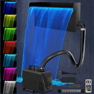 AquaMiracle Pond Waterfall Kit with LED Lights, All-in-1 Stainless Steel Spillway with 660GPH Water Pump, Outdoor Waterfall Fountain for Garden, Backyard & Pool Decor (8inch)