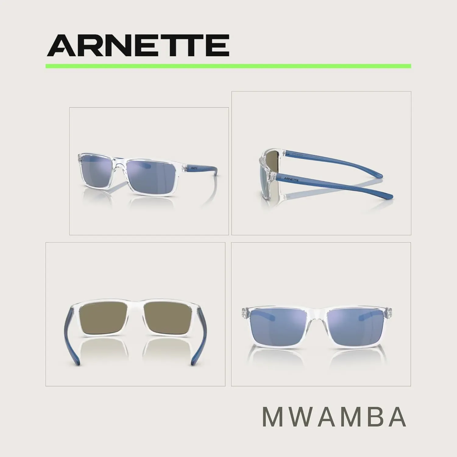 ARNETTE Mwamba AN4322 Rectangle Sunglasses for Men   BUNDLE WIth Designer iWear Complimentary Eyewear Kit