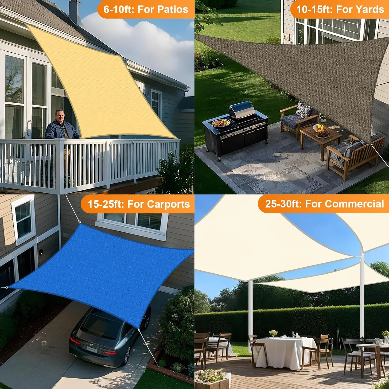 Artpuch 12' x 12' Sun Shade Sails Square Canopy, Dark Grey UV Block Cover for Outdoor Patio Garden Yard