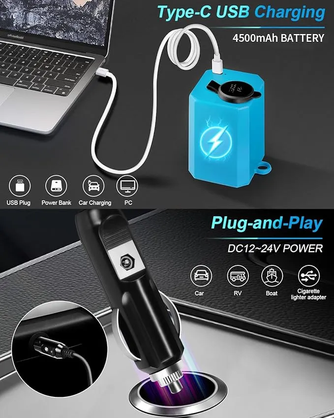 AUTOPkio Portable Shower for Camping, 2-in-1 Camp Shower Pump with Rechargeable Battery, Portable Outdoor Shower for Beach Hiking Outdoor, Pet Cleaning
