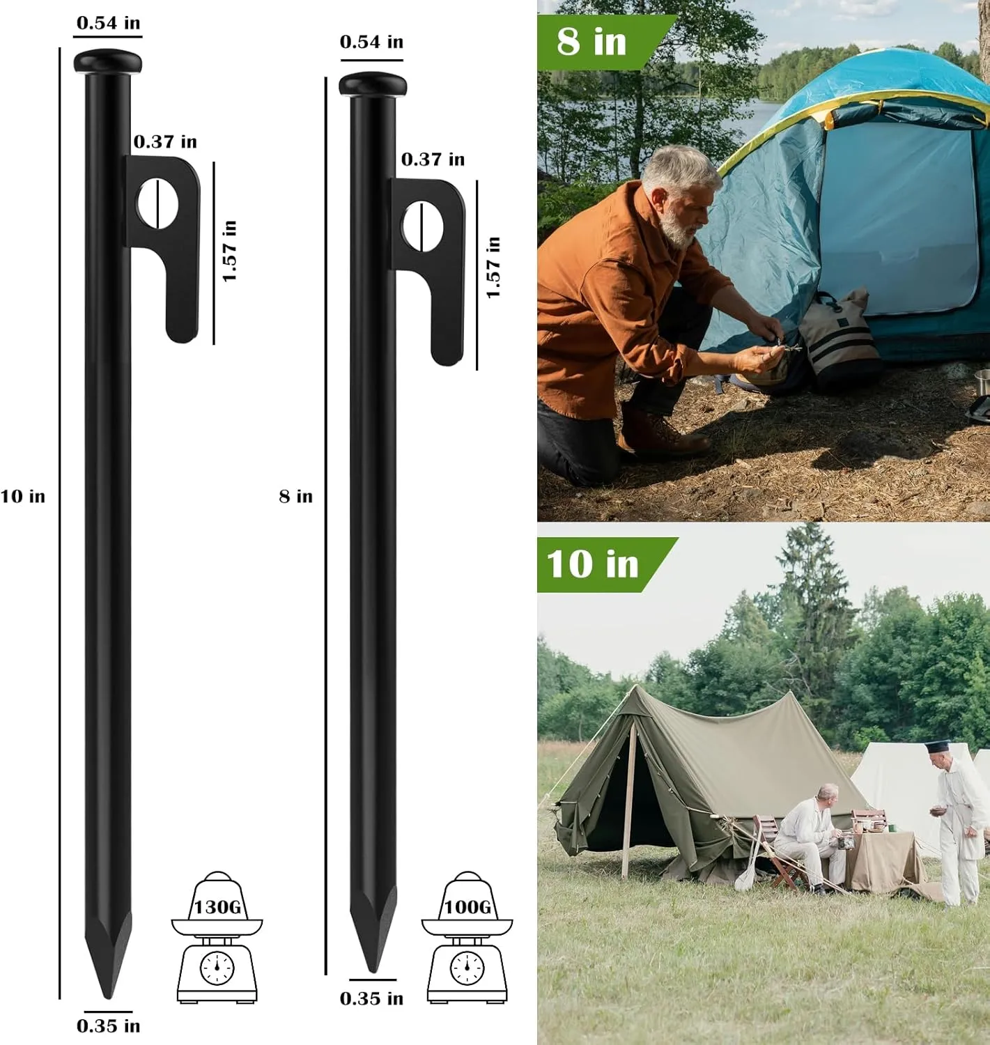 AYAMAYA 16 PCS Tent Stakes, 10 in Heavy Duty Forged Steel Ground Stakes, Outdoor Metal Camping Tent Pegs, Thickened Tent Spikes with Storage Bag for Canopy Tarp Rainfly Camping Tent Accessories