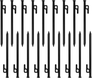 AYAMAYA 16 PCS Tent Stakes, 10 in Heavy Duty Forged Steel Ground Stakes, Outdoor Metal Camping Tent Pegs, Thickened Tent Spikes with Storage Bag for Canopy Tarp Rainfly Camping Tent Accessories