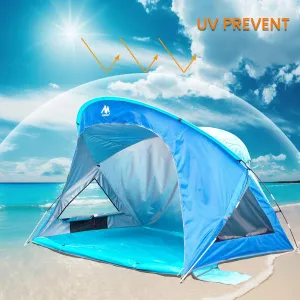 AYAMAYA Beach Tent Sun Shelter for 3-4 Person,Portabel UPF 50  UV Protection Beach Canopy with Extendable 4ft Footprint Door & Roll Up Mesh Windows,Upgraded with 6 Sand Pockets Easy Setup for Family