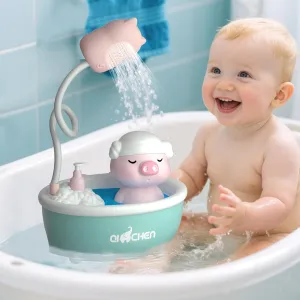 Baby Bath Shower Head - Pig Tub Baby Bath Toys for Kids Ages 1-3 Essentials- Water Pump Toy with Pig Spray Head and Faucet Sprayer, for Bathtub, Sink, Water Table (Blue)