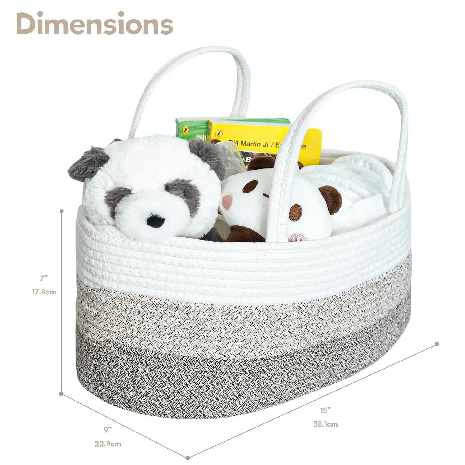 Baby Diaper Caddy Organizer, Extra Large Cotton Rope Nursery Diaper Basket, Changing Table Organizer, Portable Tote Bag with Divider, Car Storage, Baby Shower Gifts for Newborn Girls - Gradient Brown