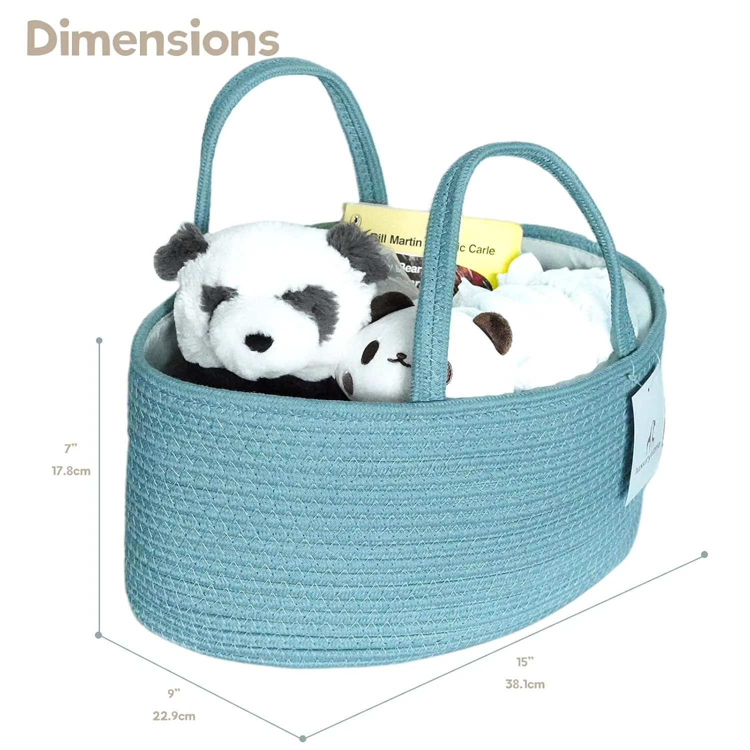 Baby Diaper Caddy Organizer, Extra Large Cotton Rope Nursery Diaper Basket, Changing Table Organizer, Portable Tote Bag with Divider, Car Storage, Baby Shower Gifts for Newborn Girls - Lake Blue