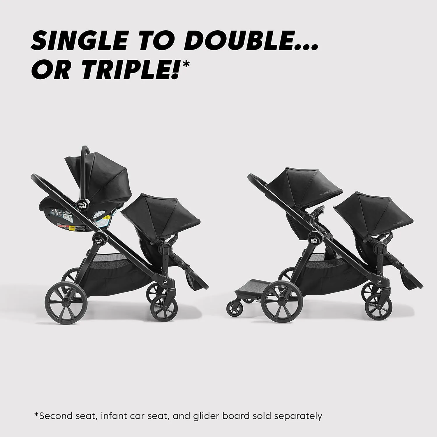 Baby Jogger City Select 2 Single-to-Double Modular Stroller Eco Collection Harbor & Tencel Grey