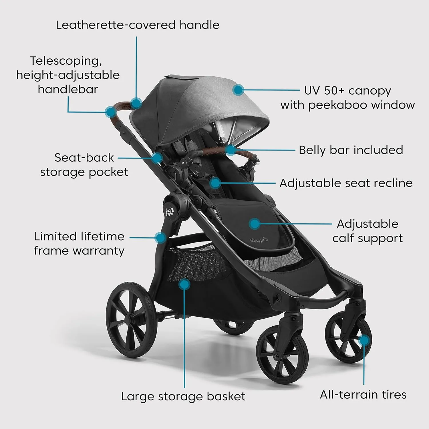 Baby Jogger City Select 2 Single-to-Double Modular Stroller Eco Collection Harbor & Tencel Grey