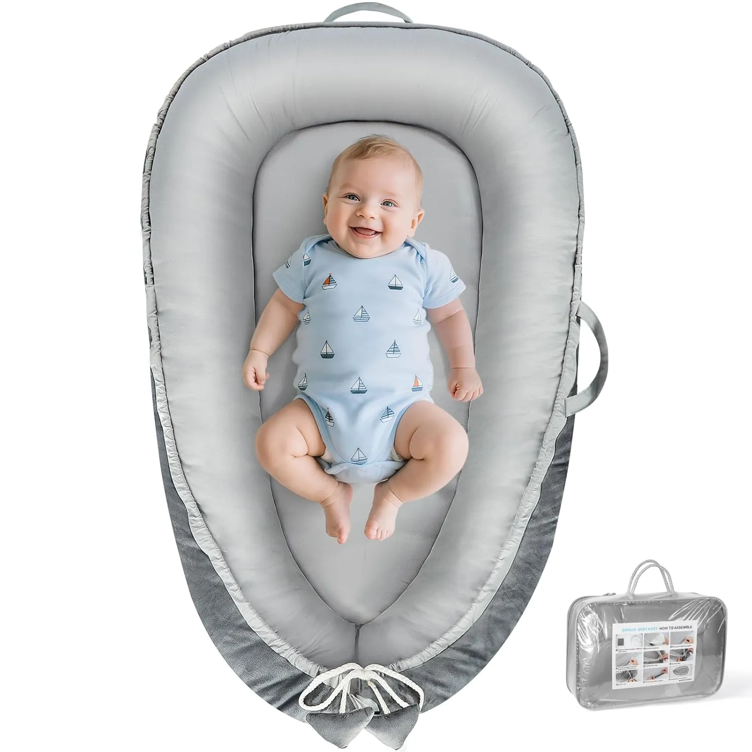 Baby Lounger - Baby Lounger for Newborn 0-24 Months, Breathable & Soft Cotton and Velvet Cover Baby Nest, Portable Cozy Infant Lounger for Home and Travel, Ideal Baby Essentials & Shower Gifts
