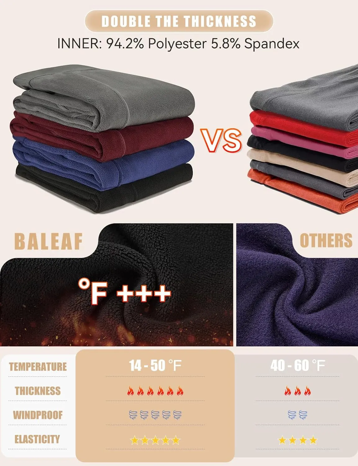 baleaf Women's Fleece Lined Leggings Thick Soft Winter Warm Thermal Waterproof High Waisted Pockets Hiking Running Skiing