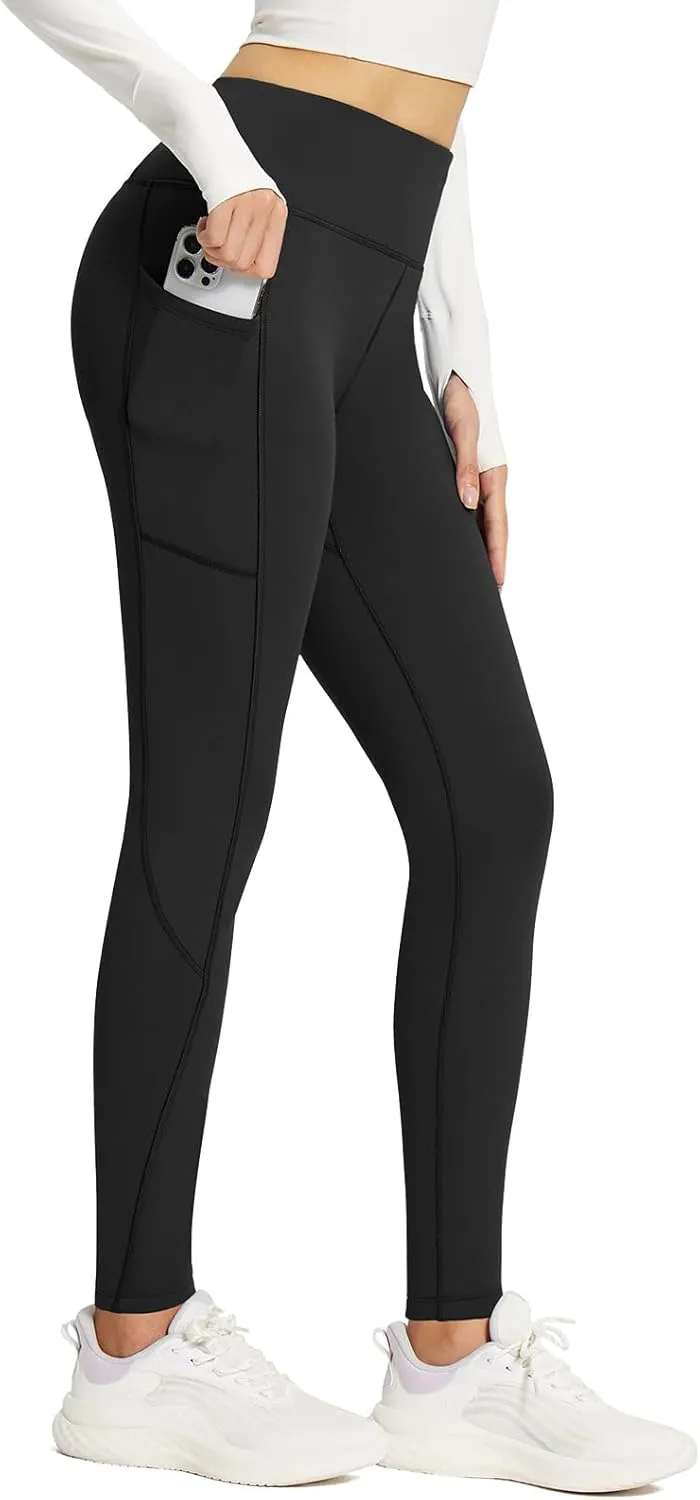 baleaf Women's Fleece Lined Leggings Thick Soft Winter Warm Thermal Waterproof High Waisted Pockets Hiking Running Skiing