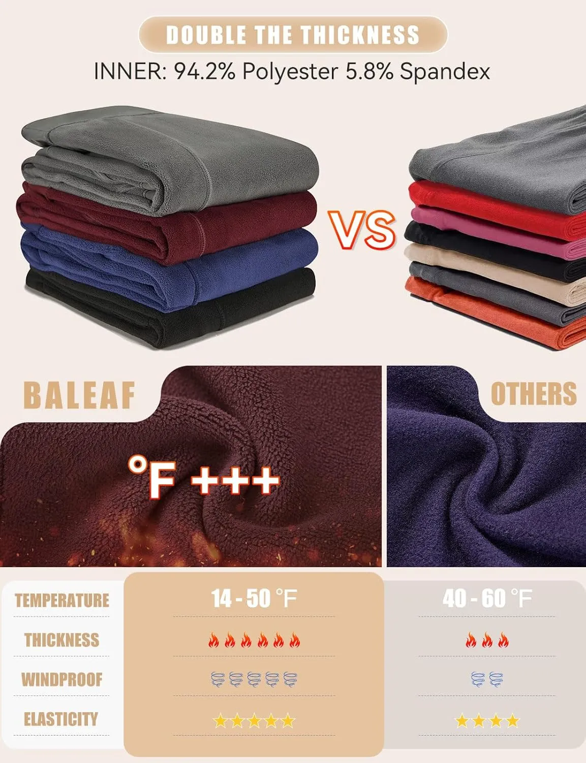 baleaf Women's Fleece Lined Leggings Thick Soft Winter Warm Thermal Waterproof High Waisted Pockets Hiking Running Skiing