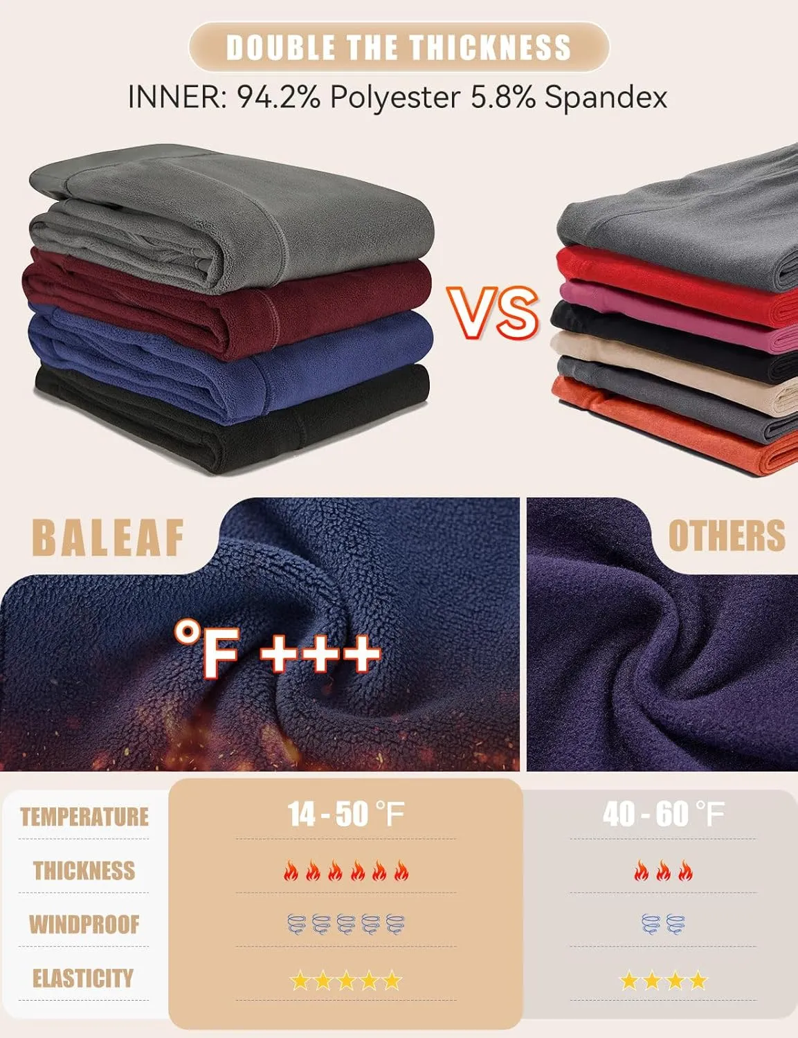 baleaf Women's Fleece Lined Leggings Thick Soft Winter Warm Thermal Waterproof High Waisted Pockets Hiking Running Skiing
