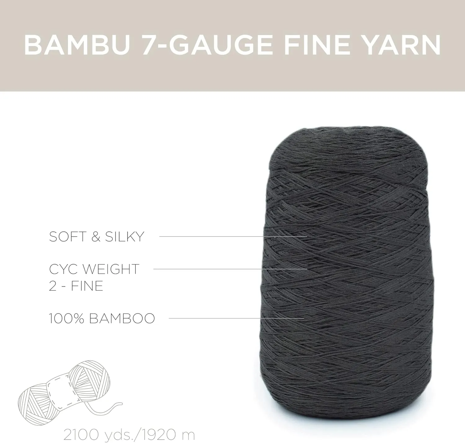 Bambu 7gg, 100% Viscose derived from Bamboo Yarn by Silk City Fibers, Ash