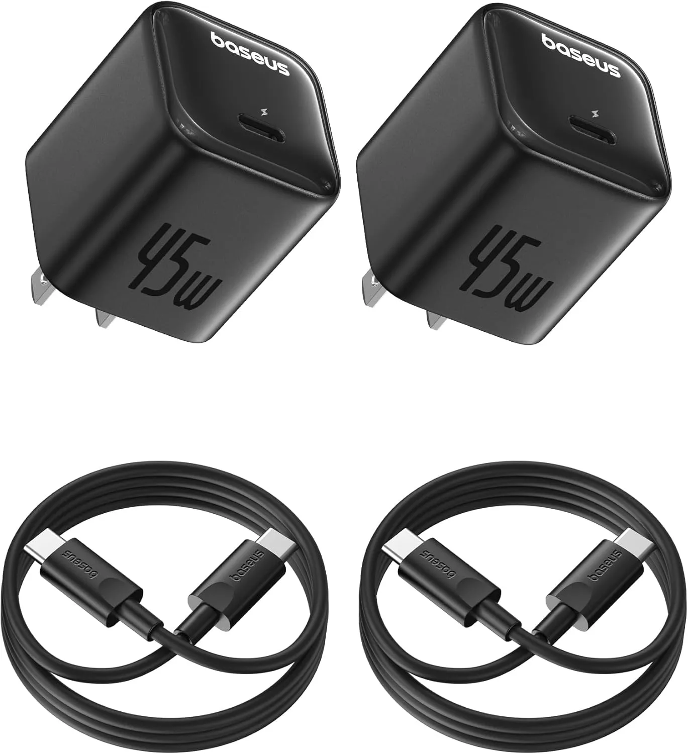 Baseus 45W USB C Charger Block, 2 Pack PPS Fast Charger Type C with USB-C Cable for iPhone 16/15 Series, iPad, Galaxy S24 Ultra and More Series