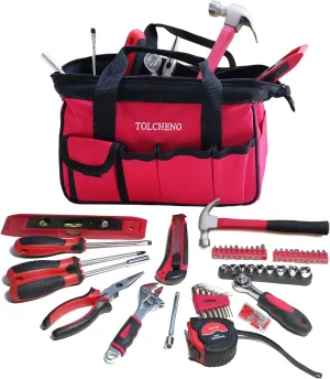 Basic Tool Kit for Home - Ideal Household Tool Set for Apartement,Dorm and Office.Home Repair Tool Kit for Beginner,Women,New College-Red