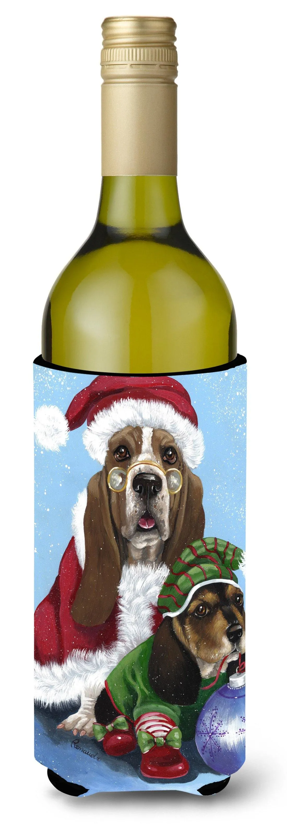 Basset Hound Santa Christmas Wine Bottle Hugger PPP3012LITERK