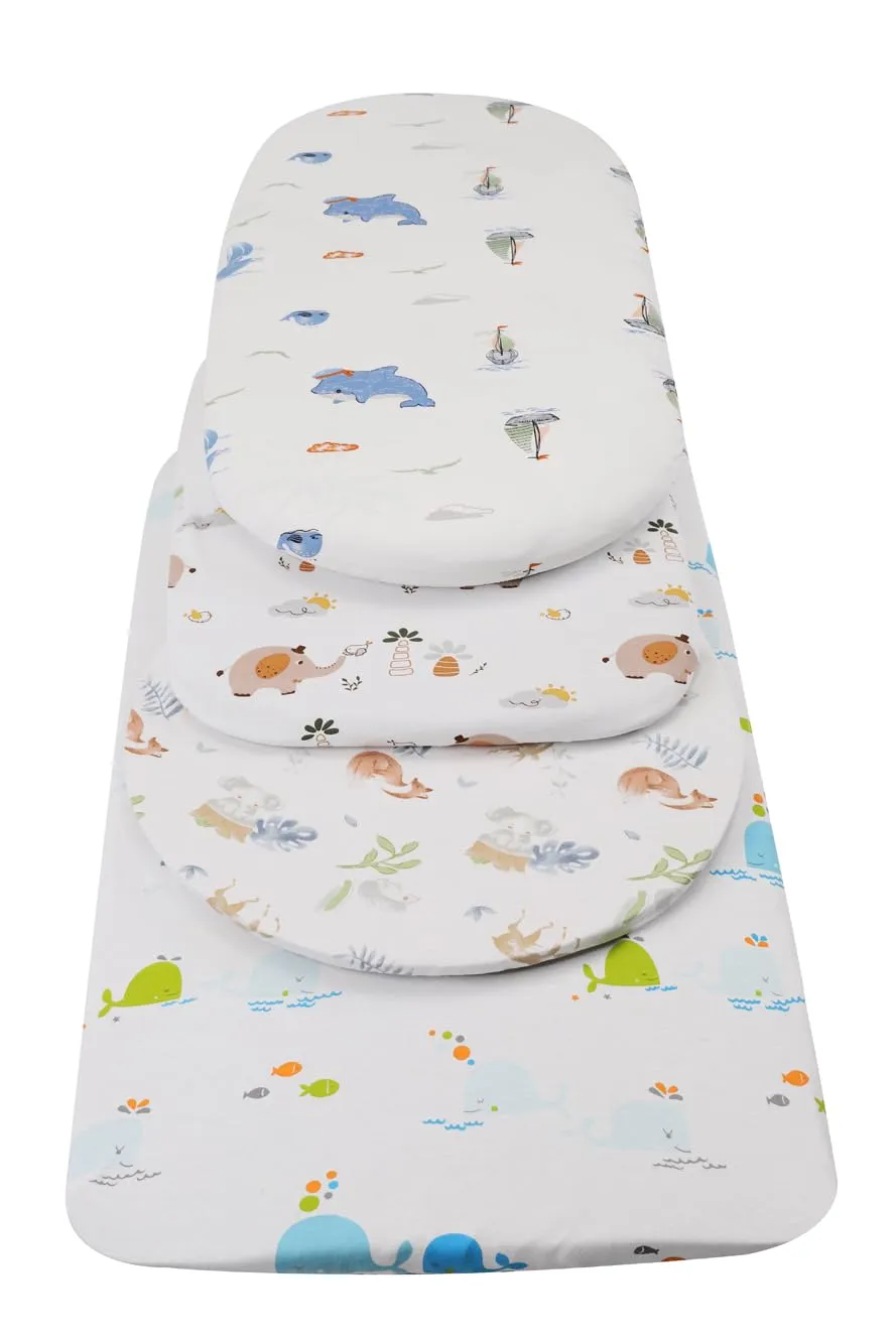 Bassinet Sheets Compatible with Maxi-COSI Iora/Swift Lightweight Portable Bassinet, Angelbliss Bassient, 2 Pack, 100% Jersey Knit Cotton 190GSM, Ultra Soft Breathable, Fox Deer and Elephant