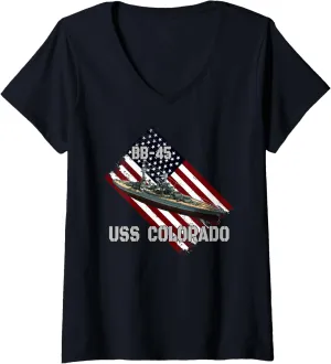 Battleship USS Colorado BB-45 & Combat Warship Veterans Day V-Neck T-Shirt