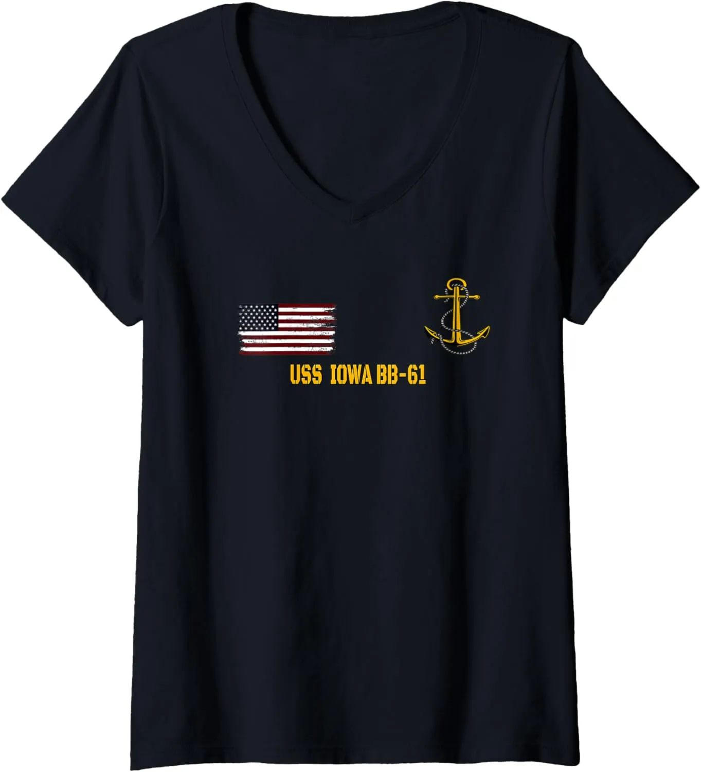 Battleship USS Iowa Warship BB-61 Veterans Day Front&Back V-Neck T-Shirt